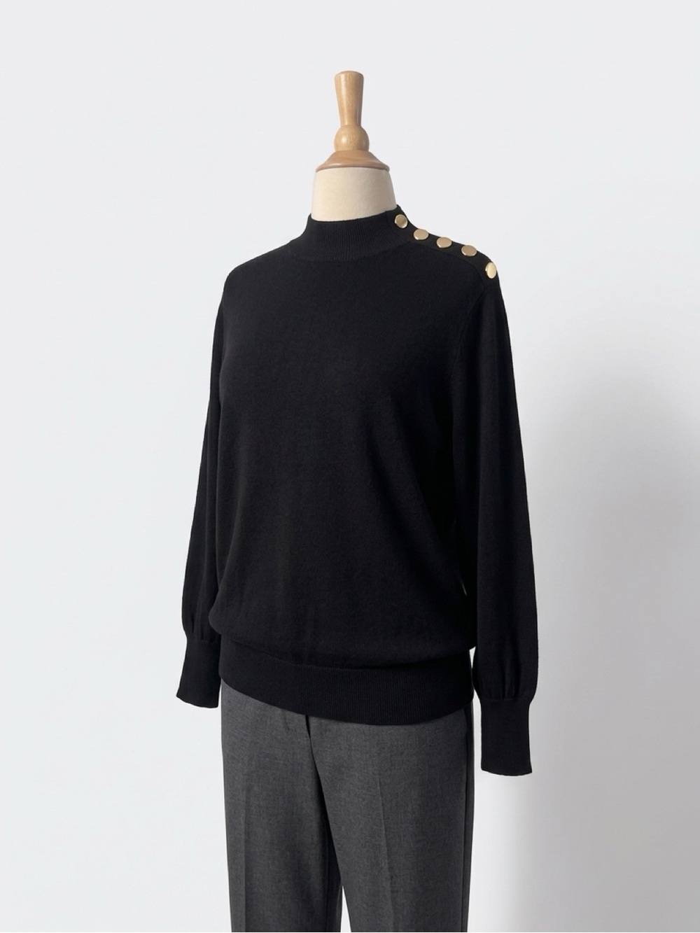 Melanie Lyne Black Sweater with Gold Button Detail